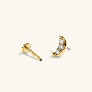 Maison Miru Pave Moon Push Pin Flat Back Earring - 6mm Titanium Gold